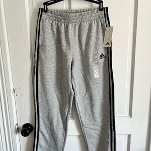 Adidas Kids Light Gray Joggers with Black Stripes